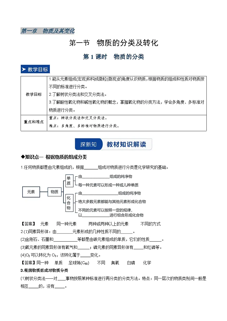 第一节 物质的分类及转化 第1课时物质的分类(同步讲义)(解析版)第1页