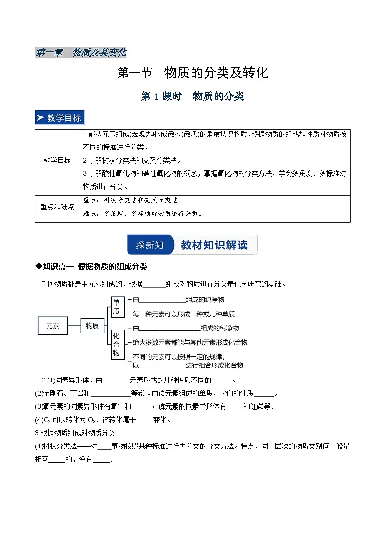 第一节 物质的分类及转化 第1课时物质的分类(同步讲义)(原卷版)第1页