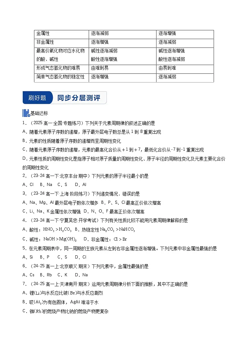 实验活动3 同周期、同主族元素性质的递变(同步讲义)(原卷版)第3页