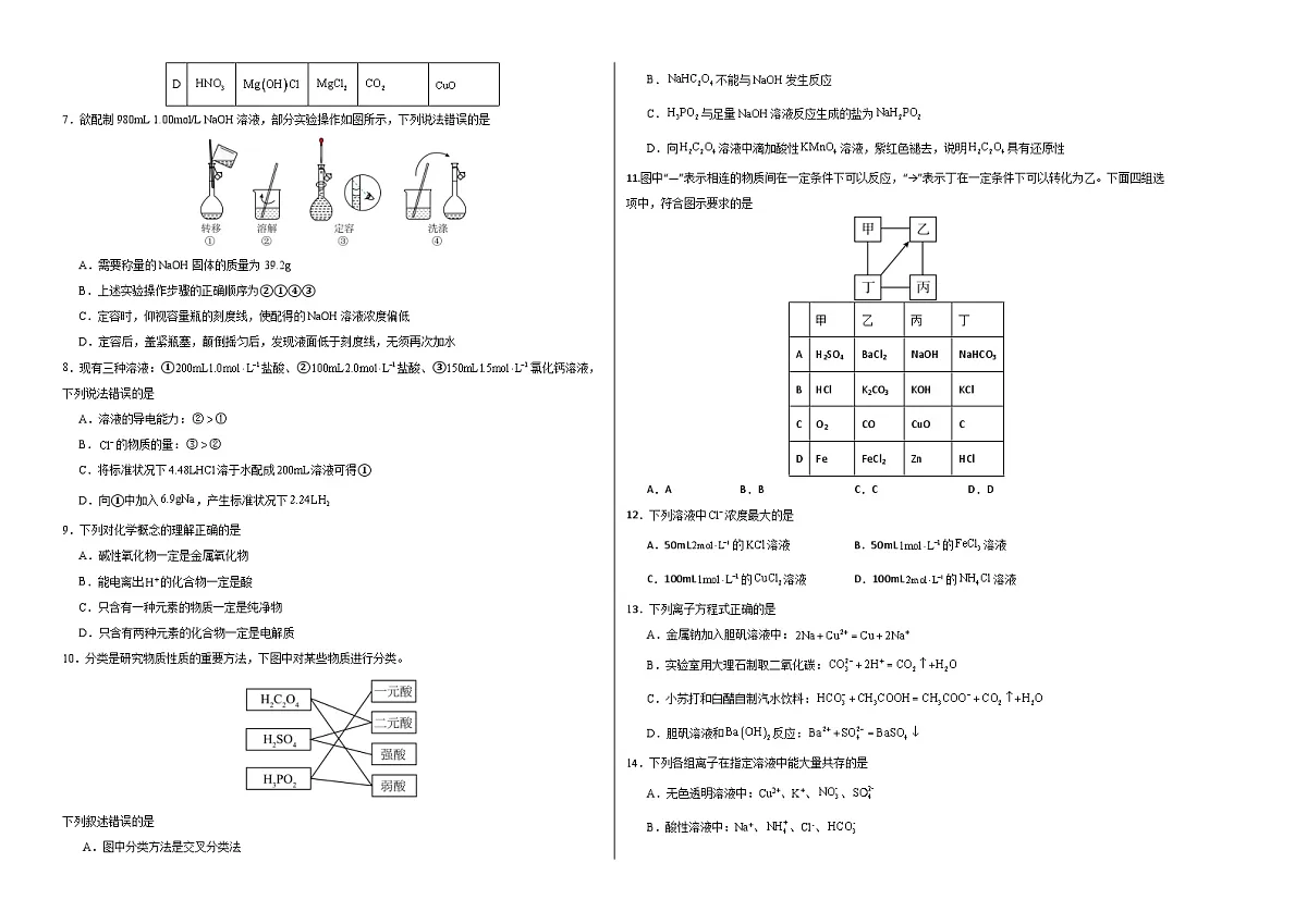 高一化学期中模拟卷(考试版)A3版第2页