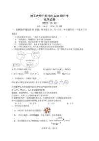 黑龙江省哈尔滨工业大学附属中学校科技班2025-2026学年高一上学期10月月考 化学试题