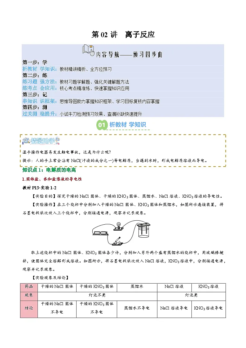 【02-新课预习】第02讲 离子反应(教师版)-2025年新高一化学暑假衔接讲练 (人教版)第1页