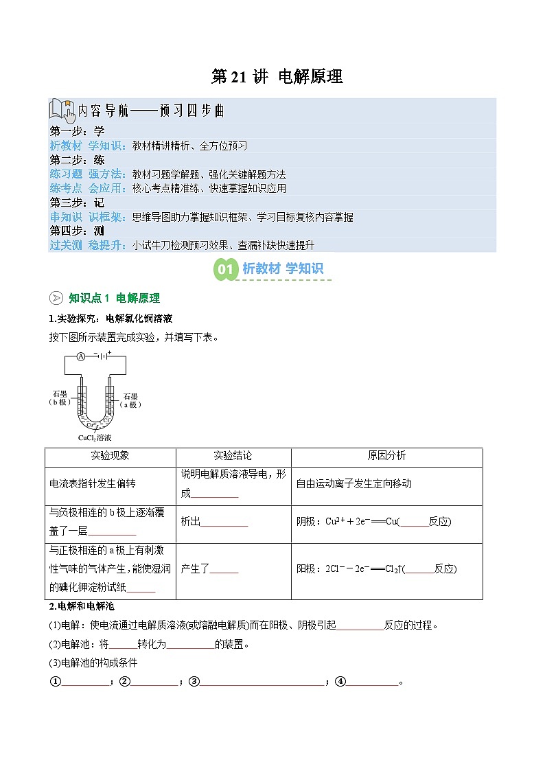 【02-暑假预习】第21讲 电解原理 (学生版)-2025年新高二化学暑假衔接讲练 (人教版)(2)第1页