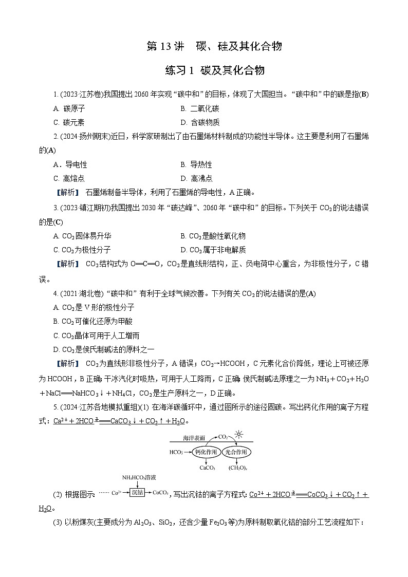 高考化学一轮复习讲义第13讲 练习1 碳及其化合物第1页