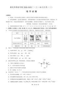 重庆实验外国语学校2025-2026学年度（上）高2026届10月月考（三）化学试卷