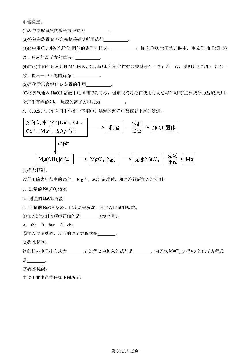2025北京重点校高一(下)期中化学汇编:元素与物质世界章节综合(鲁科版)(非选择题)第3页