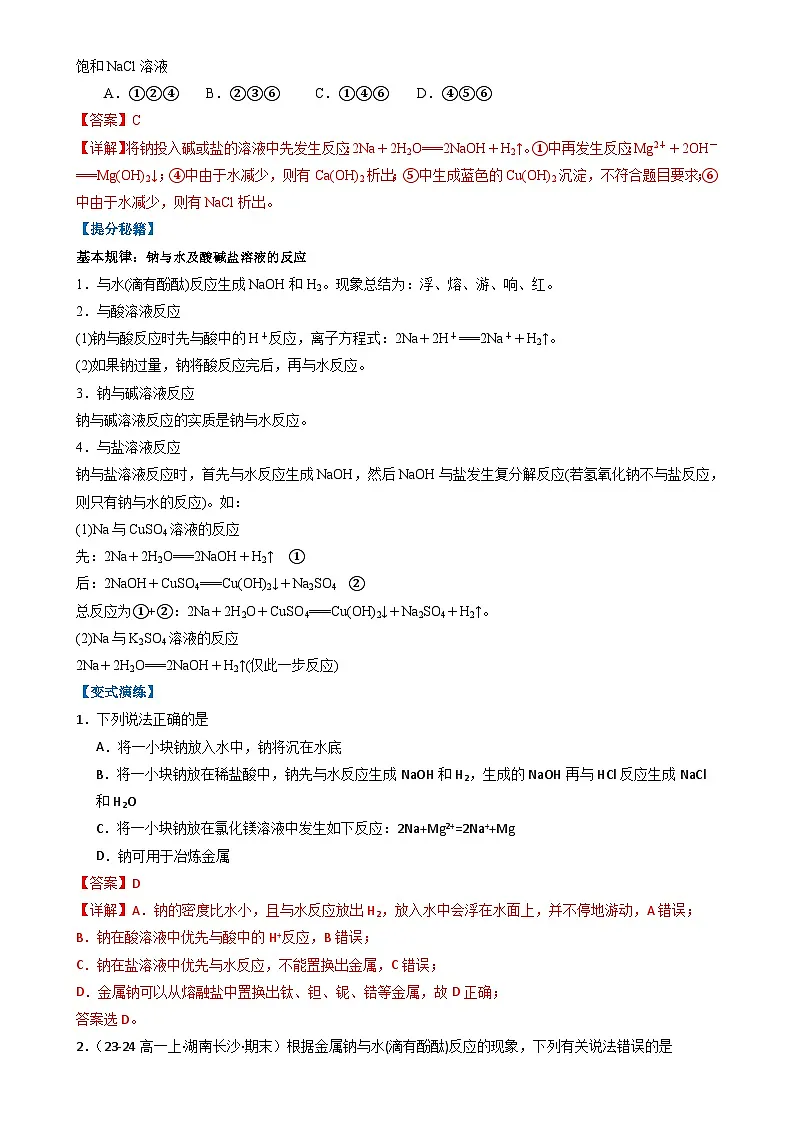专题04 钠及其化合物-【高一化学热点题型归纳与分阶培优练(人教版2019必修第一册)(解析版)-A4第3页