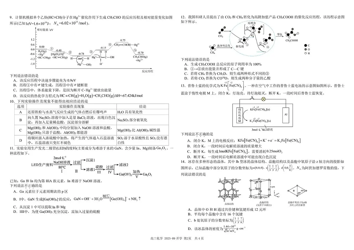 四川省成都市树德中学高2023级高三上开学考试化学试卷+答案第2页