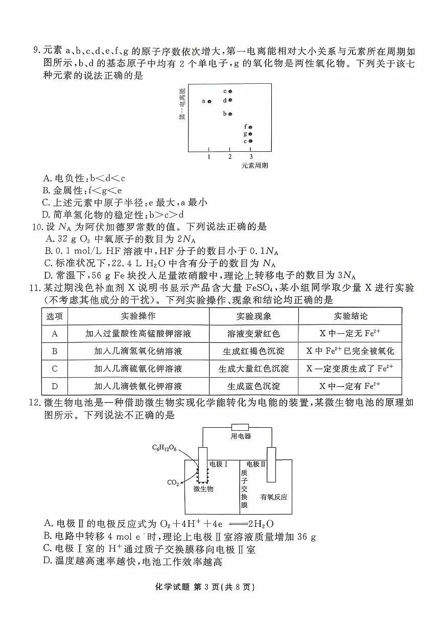 广东省湛江市2026届高三上学期10月调研测试化学试题+答案第3页