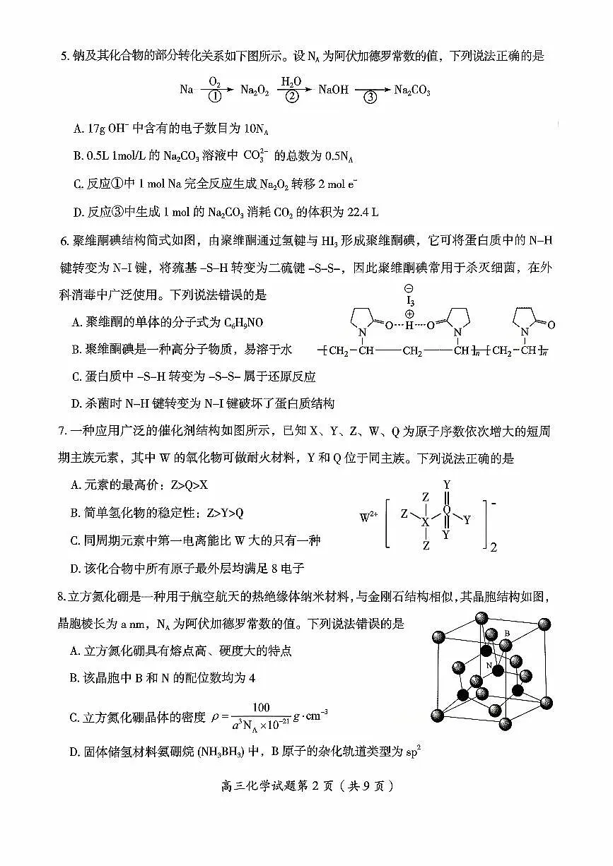 湖南省郴州市2026届高三上学期一模化学试题(高考模拟)(01)第2页