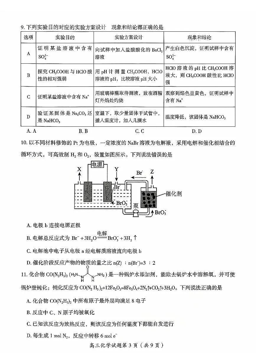 湖南省郴州市2026届高三上学期一模化学试题(高考模拟)(01)第3页