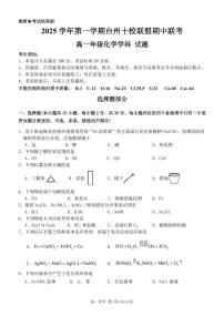 浙江省G5联盟2025-2026学年高一上学期11月期中化学试题（含答案）