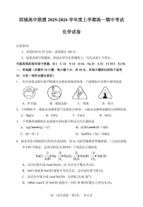 辽宁省大连市滨城高中联盟2025-2025学年上学期高一化学期中考试试卷（含答案及解析）