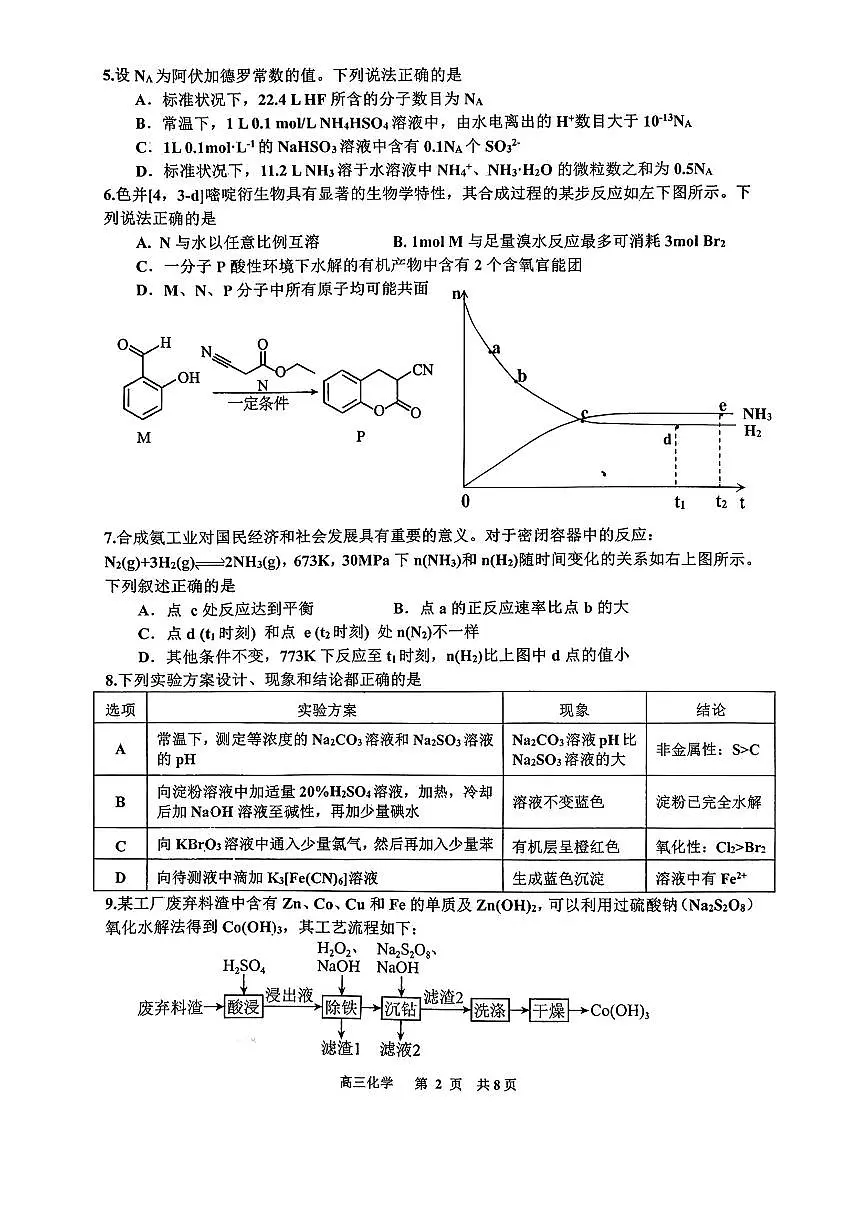 江西省景德镇市2026届高三上学期11月第一次质量检测化学试题+答案第2页