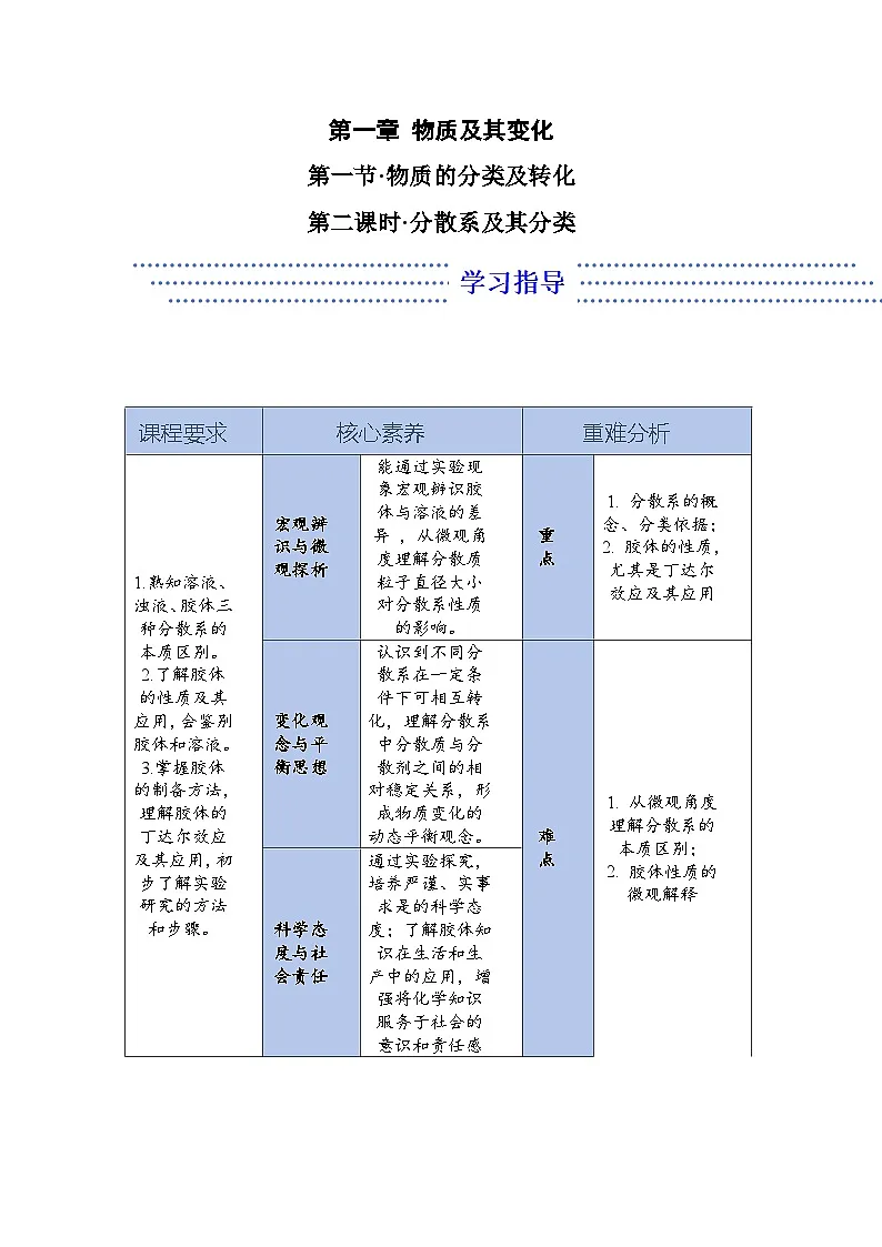 1.1.2 分散系及其分类——化学人教版(2019)必修一精品导学案第1页