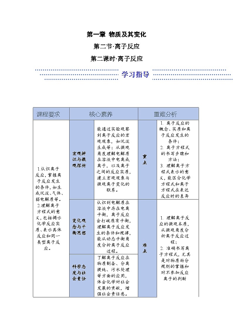 1.2.2 离子反应——化学人教版(2019)必修一精品导学案第1页