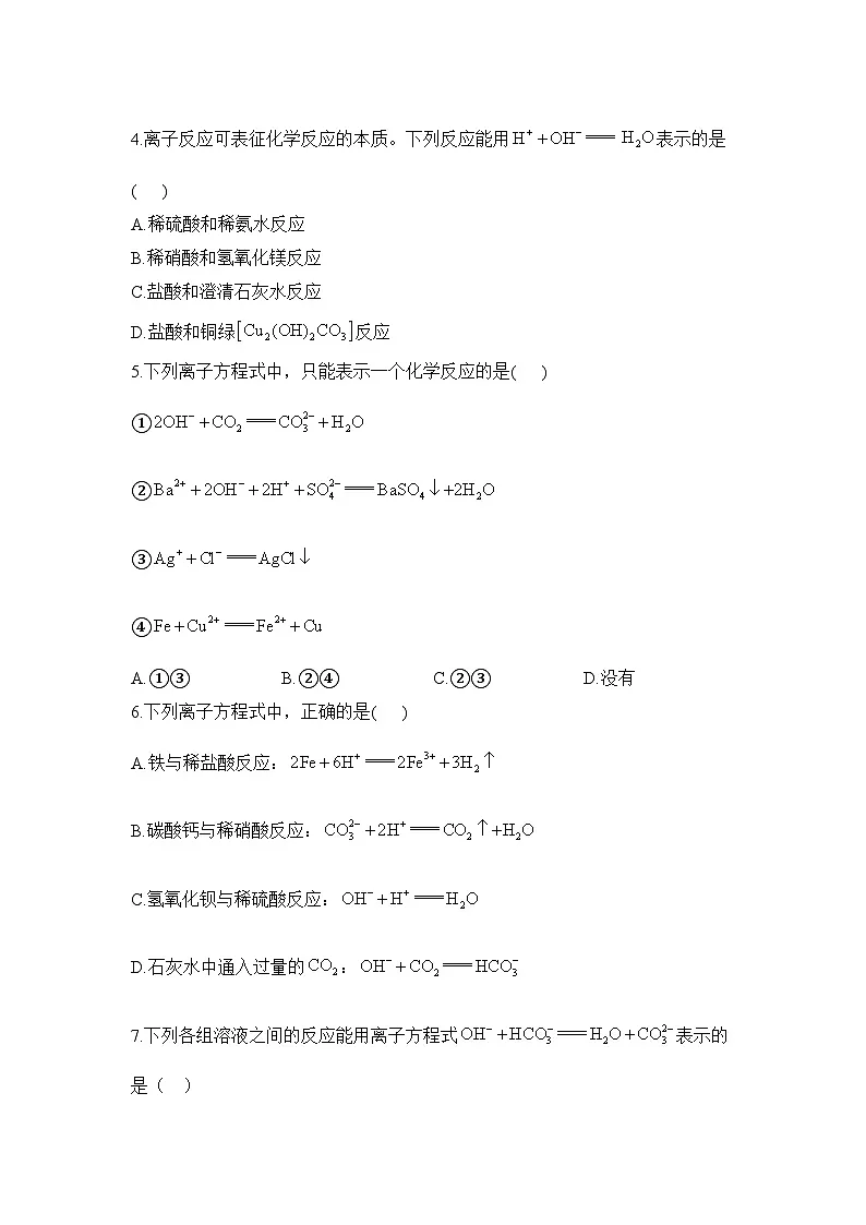 1.2.2 离子反应——高一化学人教版(2019)必修一精品同步分层练第3页
