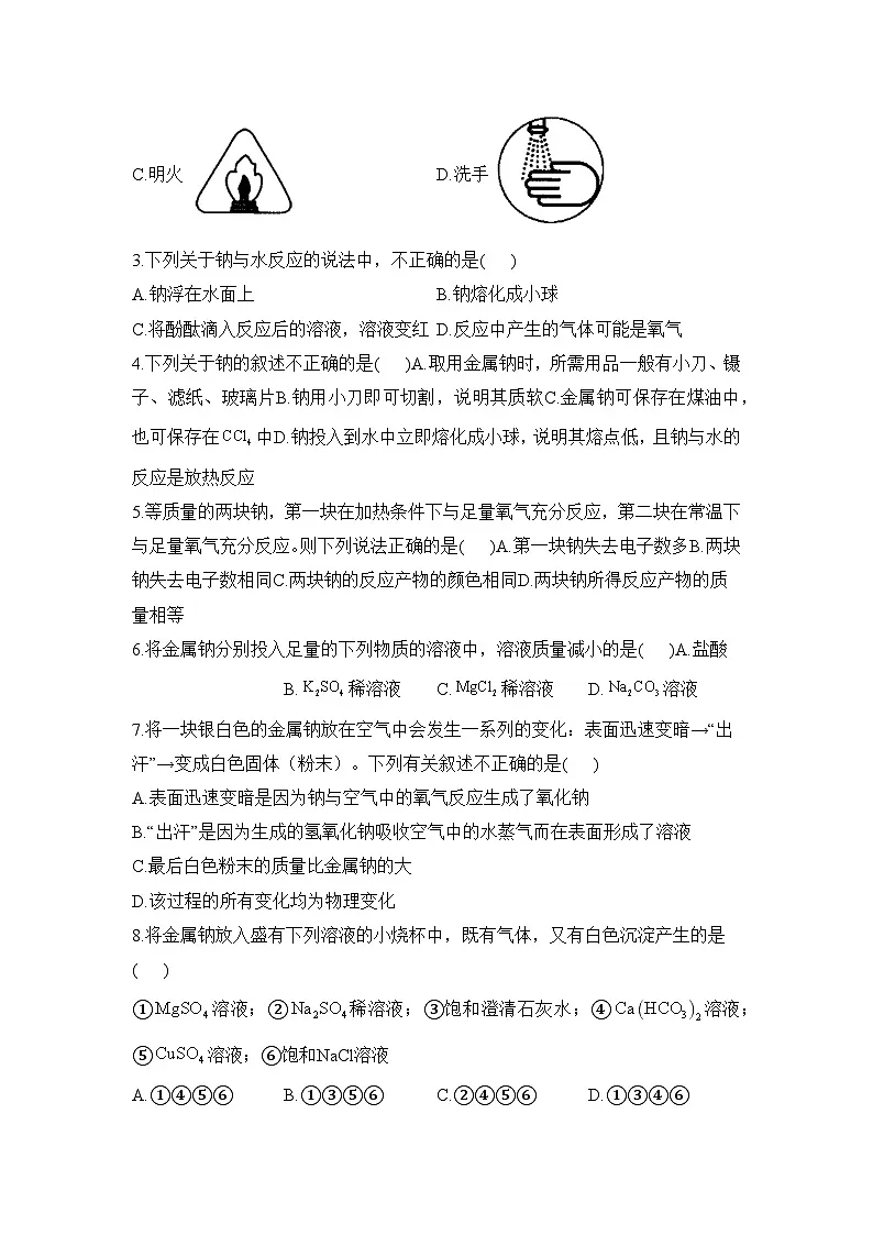 2.1.1 活泼的金属单质——钠——高一化学人教版(2019)必修一精品同步分层练第3页