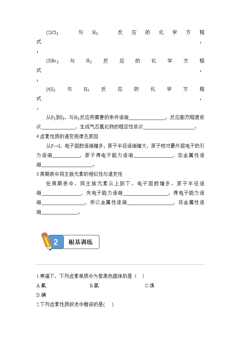 4.1.4 原子结构与元素性质——卤族元素——高一化学人教版(2019)必修一精品同步分层练第2页