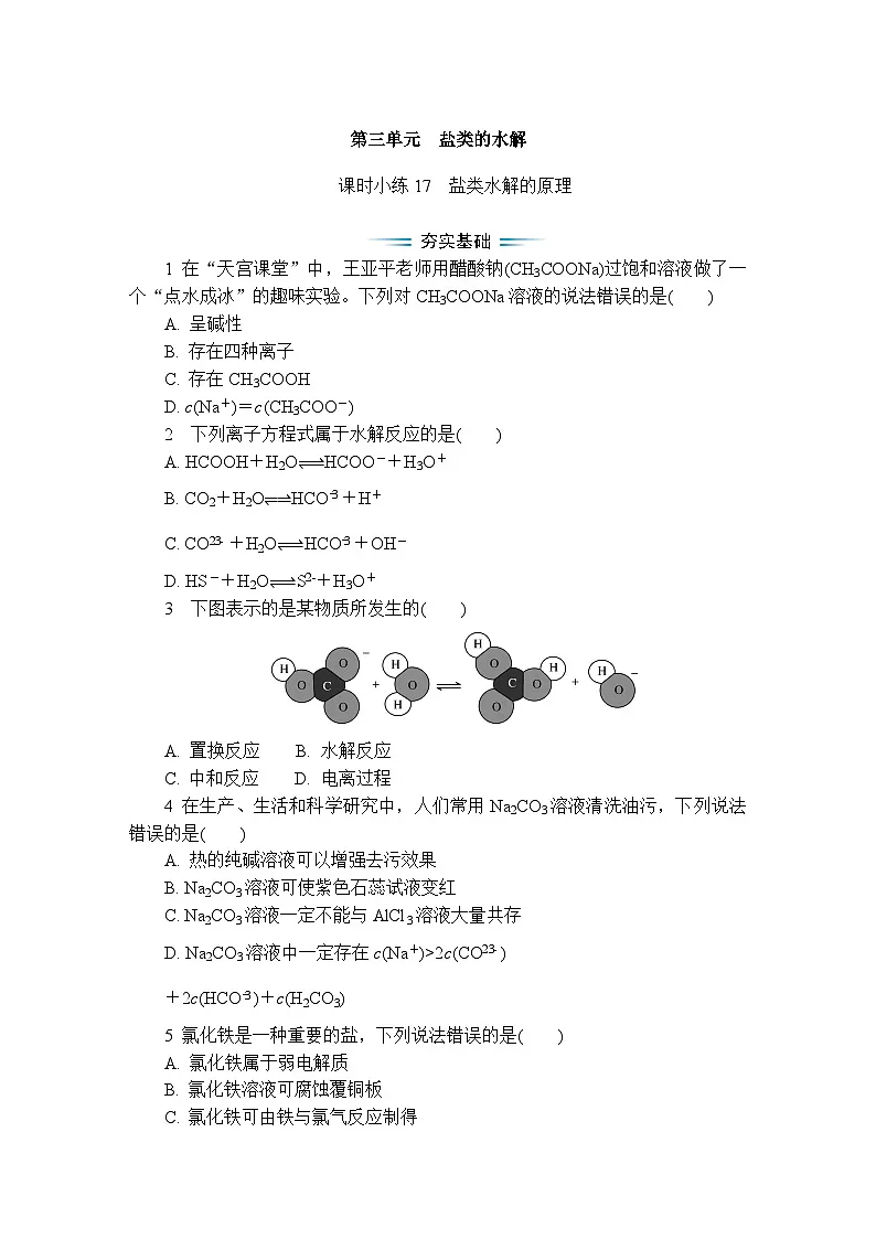 课时小练17 盐类水解的原理(含答案)2025-2026学年高中化学苏教版选择性必修1第1页