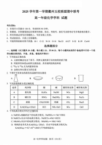 浙江衢州五校联盟2025-2026学年高一上学期11月期中考试化学试卷