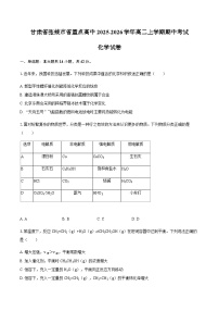 甘肃省张掖市省重点高中2025-2026学年高二上学期期中考试化学试卷（含答案）