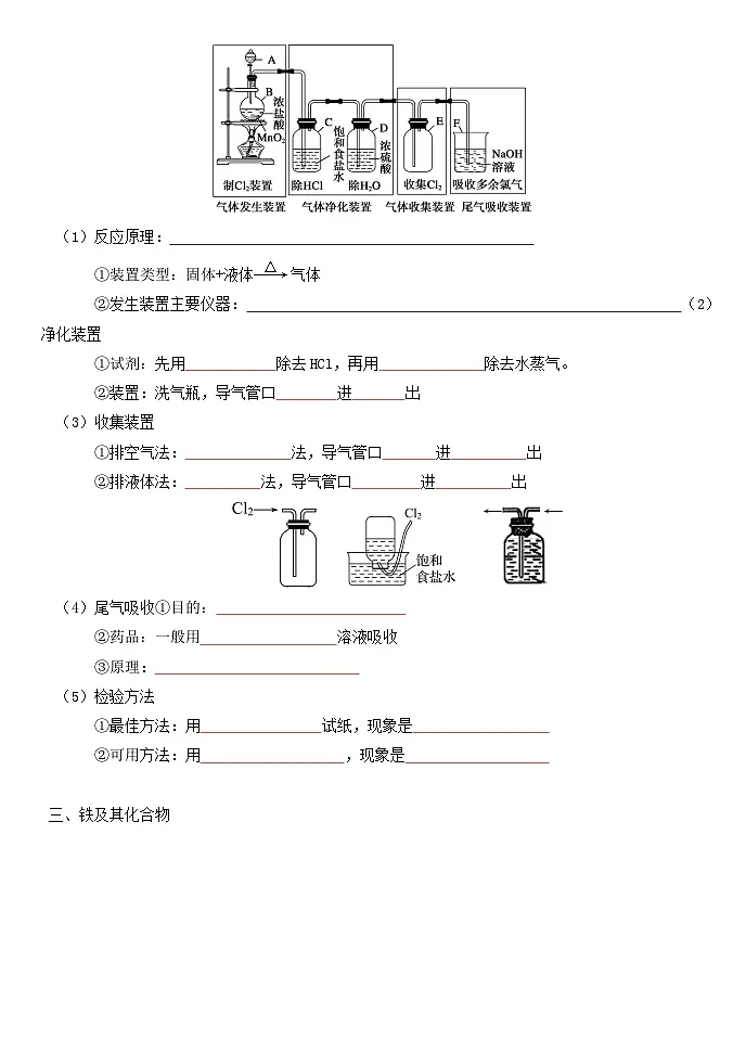 2025-2026学年高一上学期化学人教版(2019)必修第一册钠、氯、铁、铝及其化合物的方程式默写学案+部分答案第3页