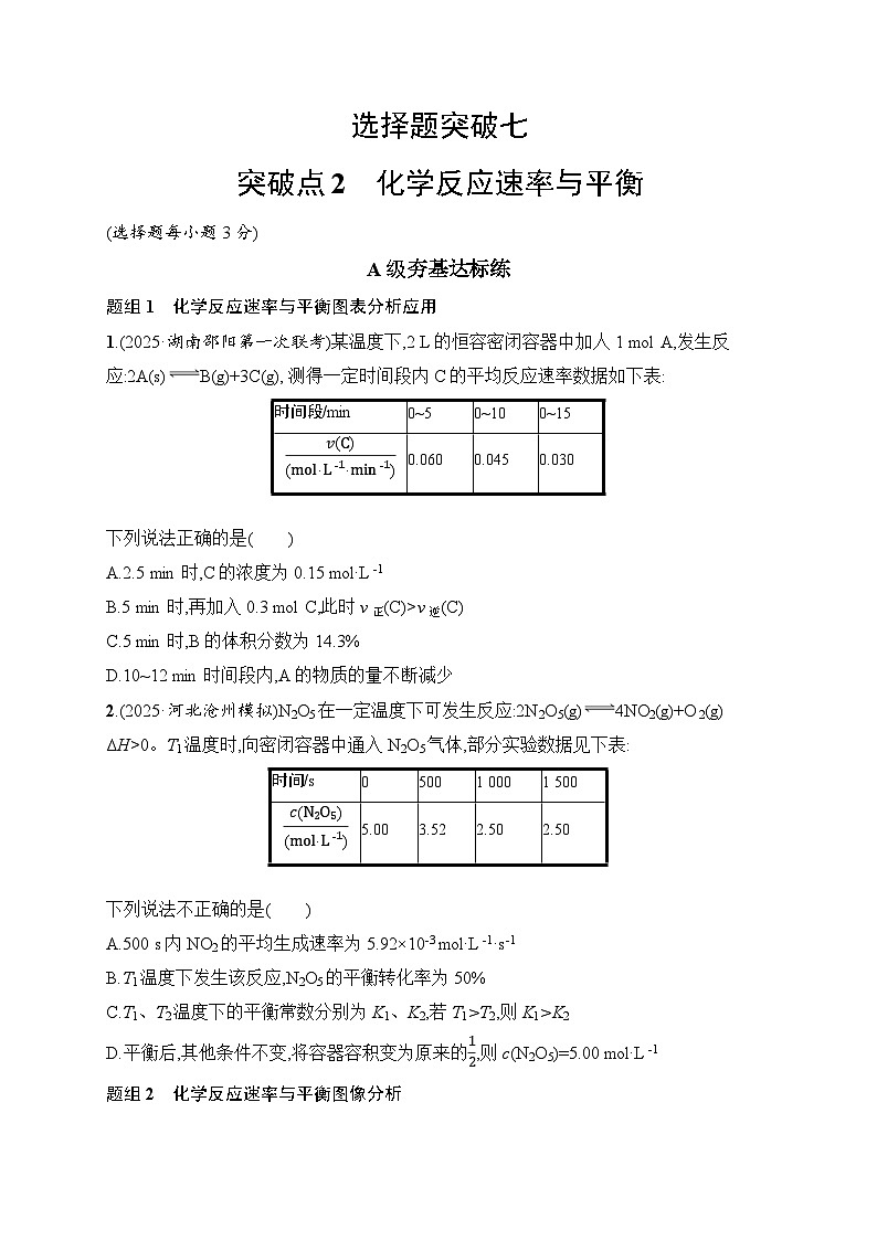 2026届高三化学二轮复习试题选择题突破7突破点2化学反应速率与平衡(Word版附解析)第1页