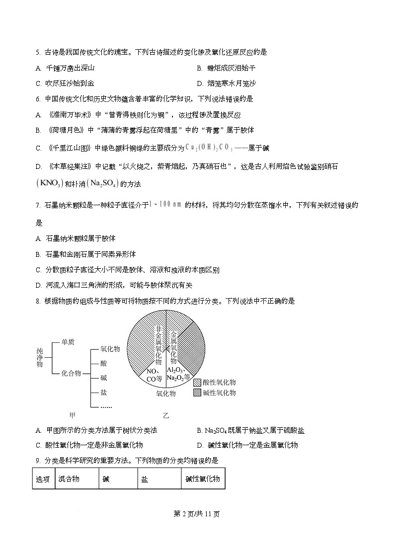 河北省衡水市冀州中学2025-2026学年高一上学期11月期中化学试题(原卷版)第2页