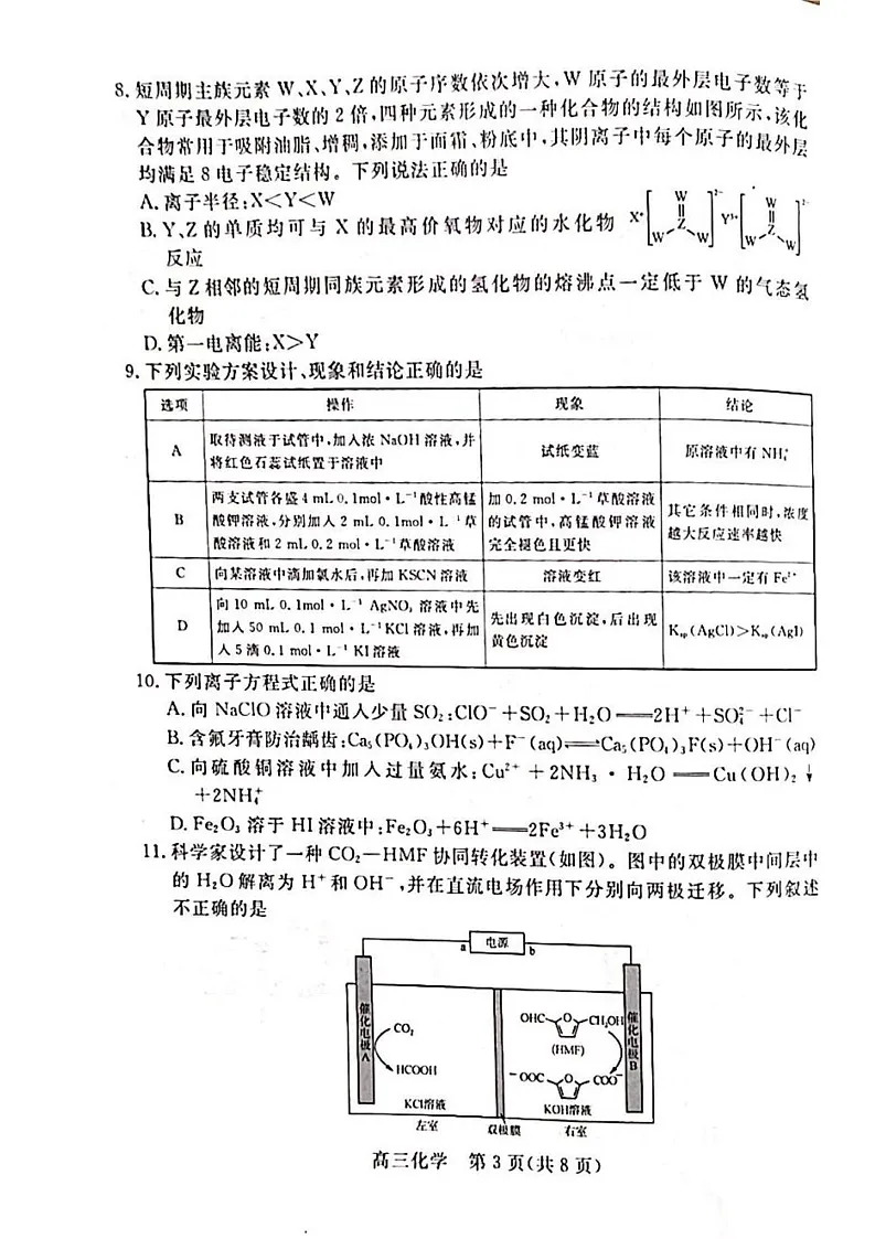 河北省廊坊市2024-2025学年高三上学期期末考试 化学试题第3页