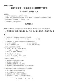 浙江省G5联盟2025-2026学年高一上学期11月期中考试化学试卷（含答案）