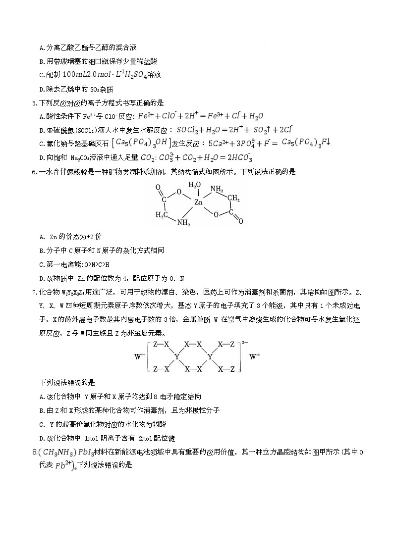 湖南省长沙市湖南师范大学附属中学2026届高三上学期月考(四)化学试题第2页