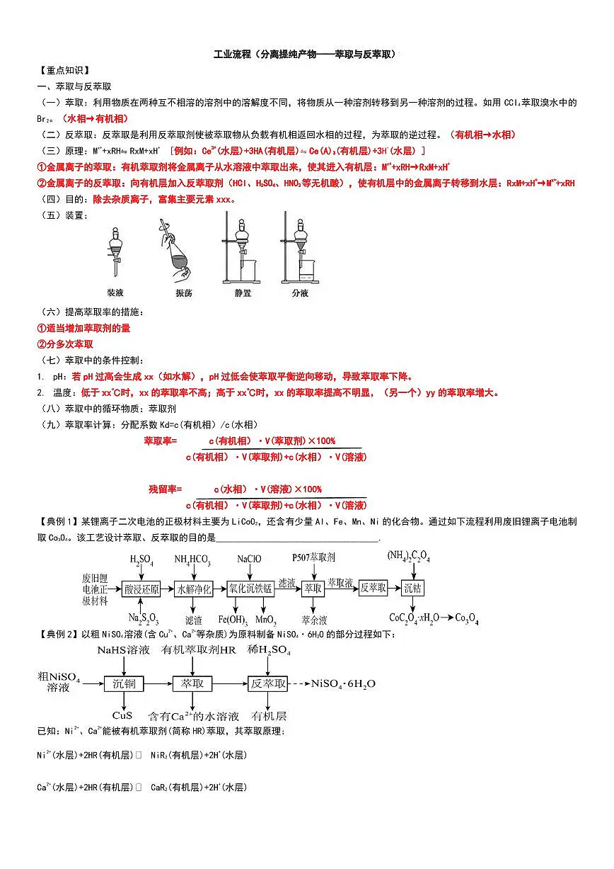 工业流程(分离提纯产物——萃取与反萃取)工业流程(分离提纯产物)学生版第1页