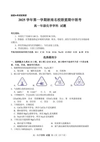 浙江省温州市浙南名校联盟2025-2026学年高一上学期11月期中联考化学试卷（PDF版含答案）