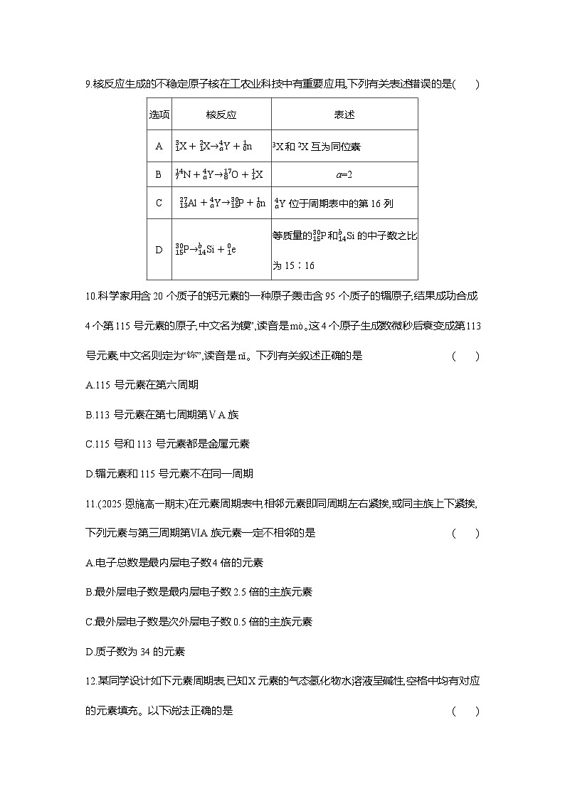 高一化学(人教版)必修一试题课时跟踪检测(27)元素周期表核素(Word版附解析)第3页