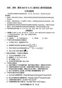 浙江省丽水、湖州、衢州三地市2026届高三上学期11月教学质量检测化学试题（含答案）