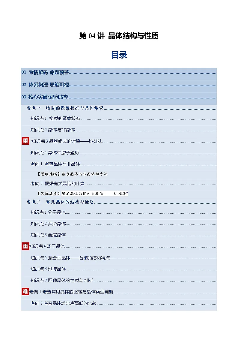 高考化学一轮复习-晶体结构与性质(复习讲义)(全国通用)(原卷版)第1页