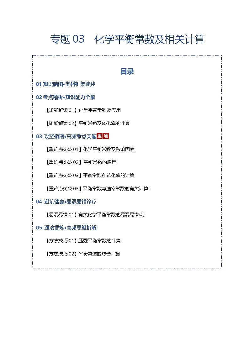 高考化学一轮复习-化学平衡常数及相关计算(知识清单)(全国通用)(解析版)第1页