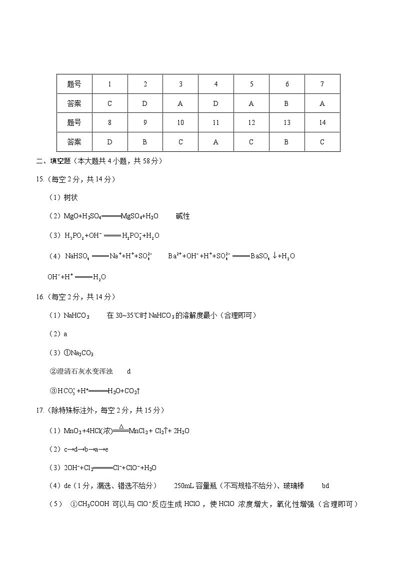 云南省昭通一中教研联盟2025-2026学年高一上学期期中考试化学(A)答案第1页