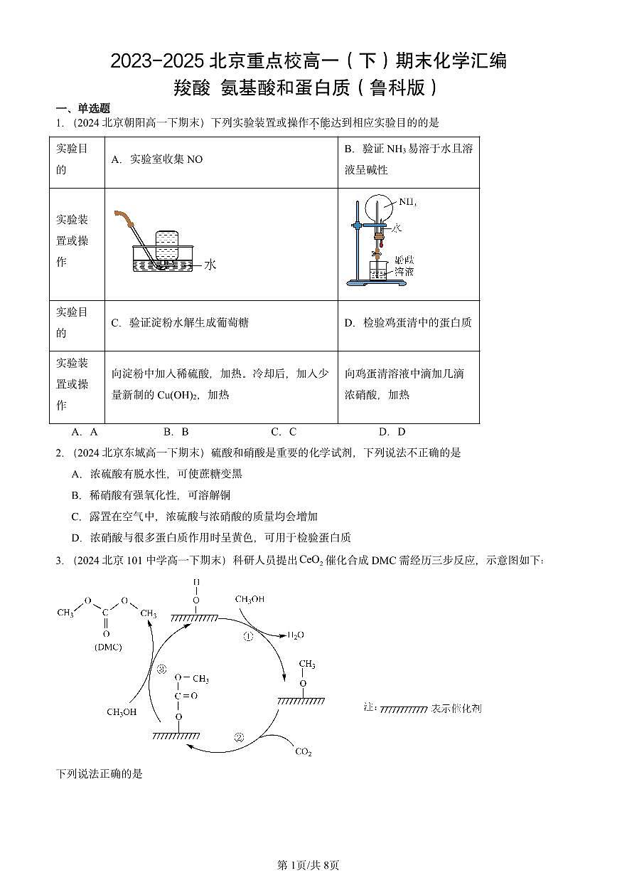 2023-2025年北京重点校高一(下)期末化学汇编:羧酸 氨基酸和蛋白质(鲁科版)第1页