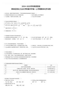 2024~2025学年陕西西安碑林区西北工业大学附属中学高一上学期期末化学试卷（有答案解析）