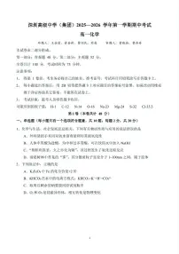 广东省深圳市深圳市高级中学2025-2026学年高一上学期期中化学试卷