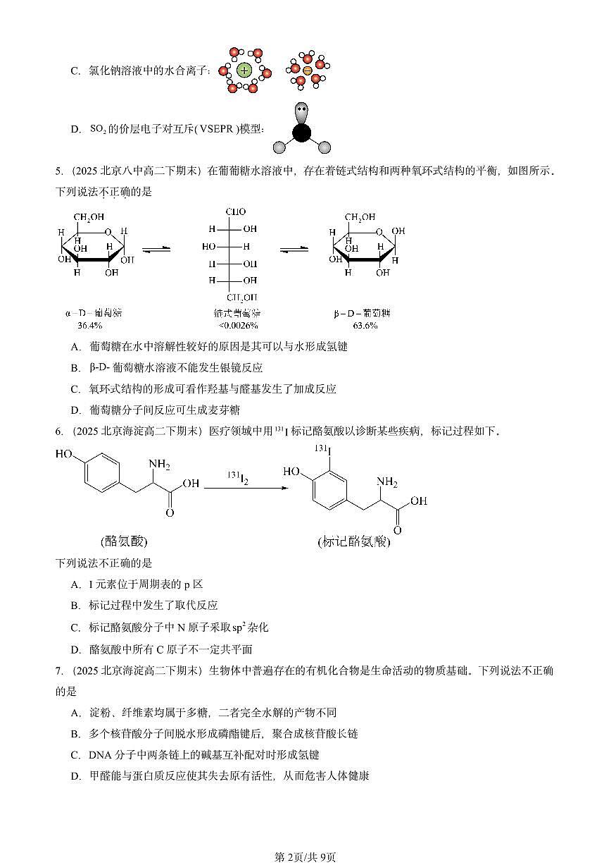 2025北京重点校高二(下)期末化学汇编:生物大分子章节综合第2页