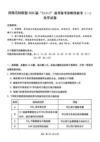 西南名校联盟2026届“3+3+3”高考备考诊断性联考（一）高三上学期12月化学试题+答案