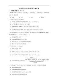 湖南省岳阳市汨罗市第二中学2025-2026学年高一上学期12月月考化学试题（含答案）