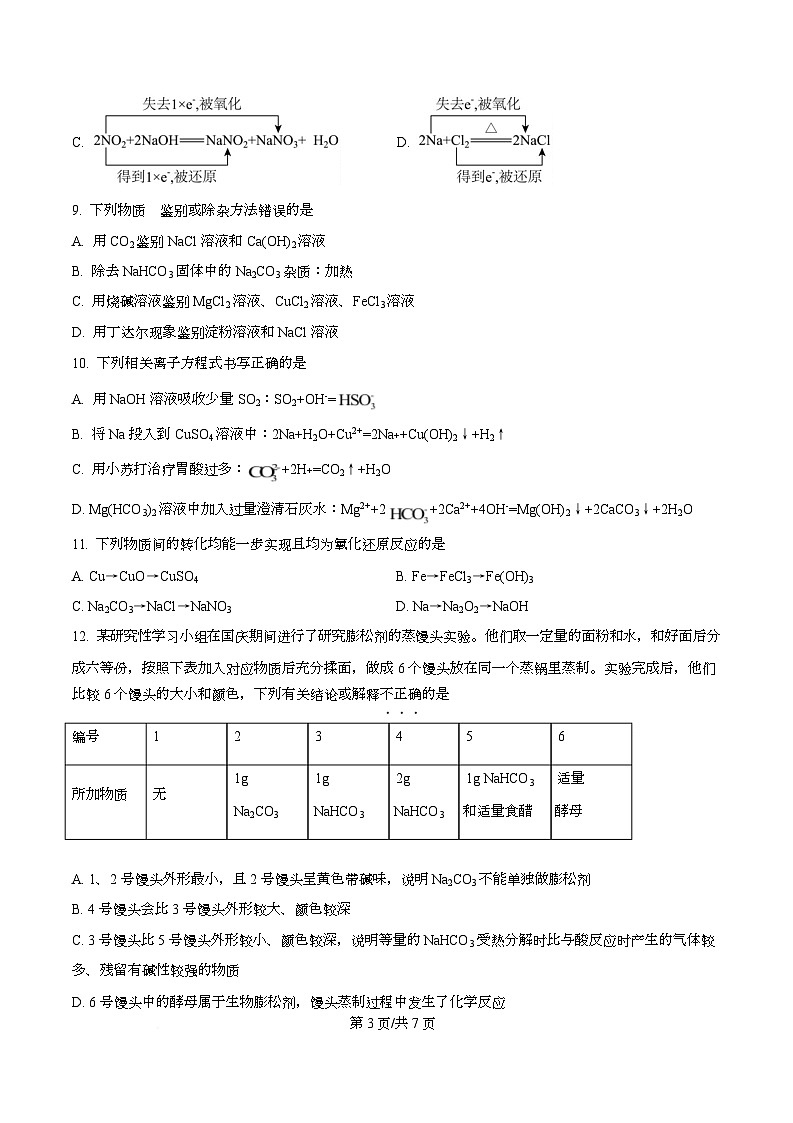 四川省蓬溪中学2025-2026学年高一上学期第二次质量检测化学试题(原卷版)第3页