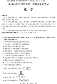 四川省乐山市高中2026届高三上学期第一次调查研究考试化学试卷（含答案）