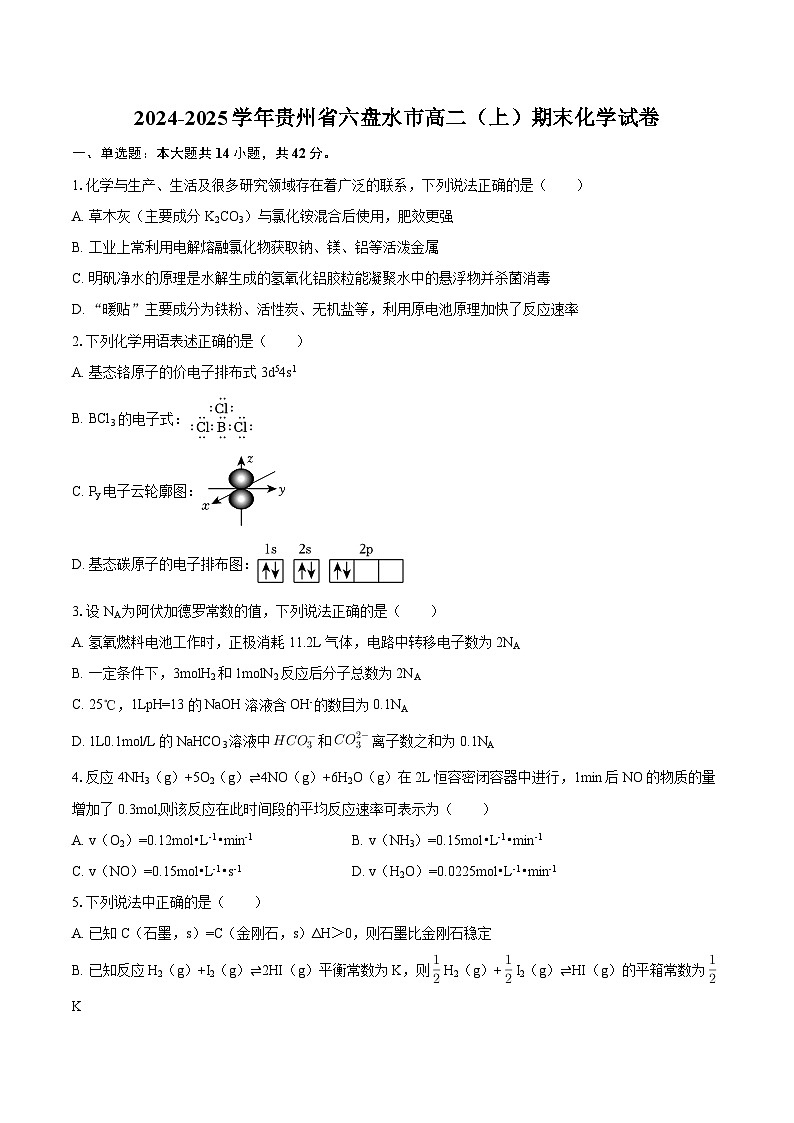 2024-2025学年贵州省六盘水市高二(上)期末化学试卷-自定义类型第1页