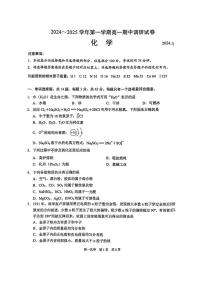 江苏省苏州市2024-2025学年高一上学期11月期中考试化学试题+答案