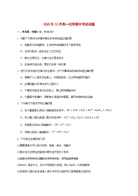 湖南岳阳汨罗市第二中学2025~2026学年高一上册12月期中化学试题 [附答案]